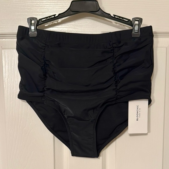 BloomChic Black Ruched Detail High Rise Swim Bottoms - Picture 2 of 4